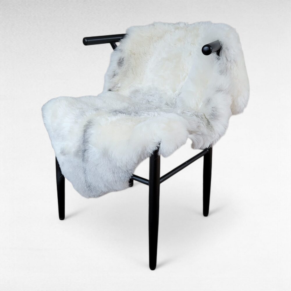 Gray + White Short 2" Wool Pliable Lambskin Pelt Throw 47" x 34"